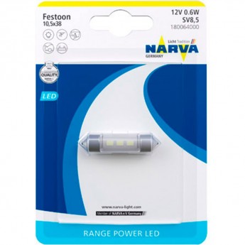 Лампа NARVA RANGE POWER LED 12V C5W SV8.5-8 6000K 38мм двухцокольная